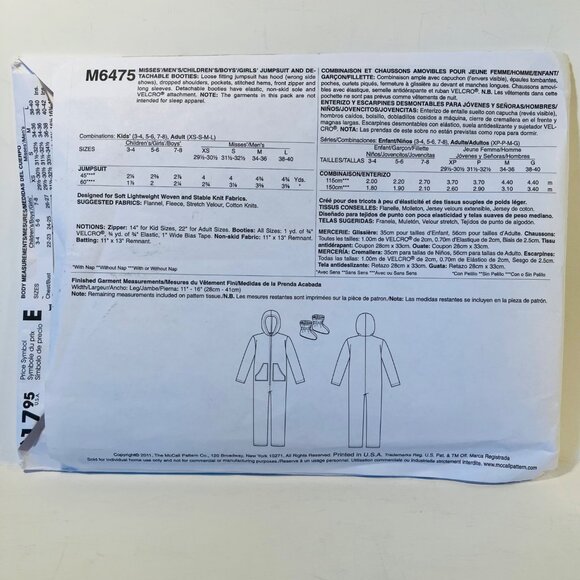 Set of Family Sewing Patterns Hoodie Jumpsuits Booties Parent & Child Sizes - Picture 4 of 8